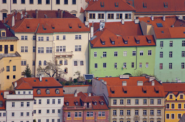 Facades of ancient buildings in Prague