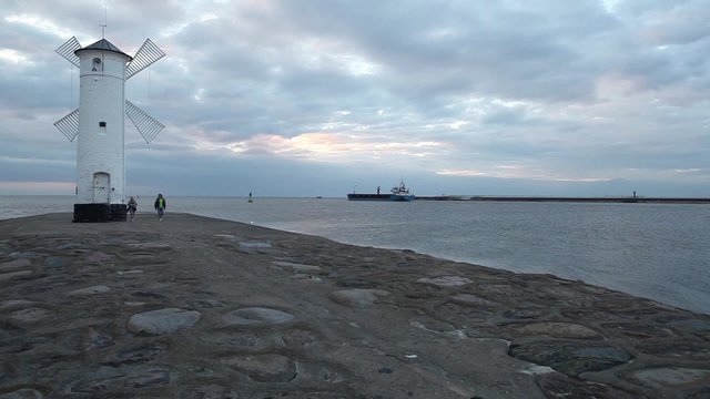 Entrance and breakwater to the port of Swinoujscie, Poland 