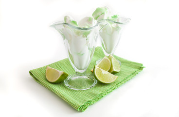 ice cream with lime on the tablecloth