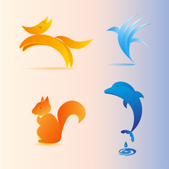 bird, dolphin, fox, squirrel