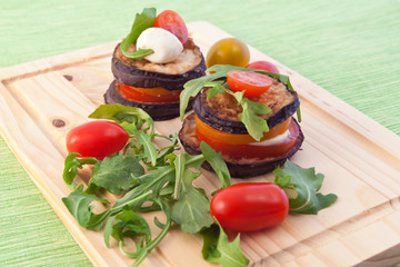 fried eggplant with mozzarella and tomatoes