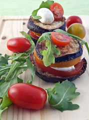 fried eggplant with mozzarella and tomatoes