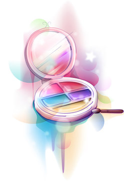 makeup palette with mirror and brush clip art preview