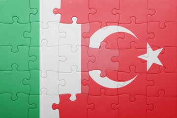 puzzle with the national flag of turkey and italy