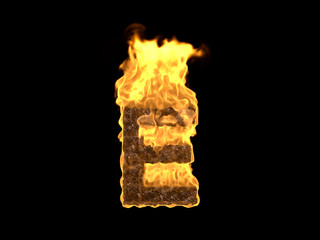 Feuer Buchstabe E auf schwarzem Hintergrund