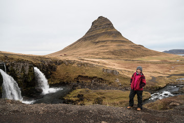 Fototapeta premium Kirkjufell mountain and waterfall at Snaefellsnes peninsula