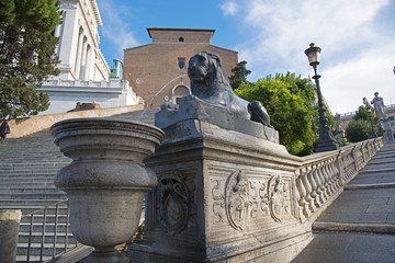 Egyptian lion at the foot of the Ara Coeli stairs - Rome Italy
