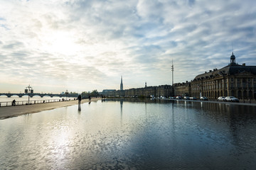 Street view of Place De La Bourse in Bordeaux city, France Europ