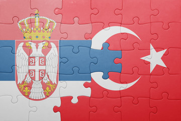 puzzle with the national flag of turkey and serbia