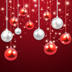 Merry Christmas vector background with glossy balls.
