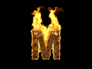 Feuer Buchstabe M auf schwarzem Hintergrund