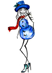 Girl in Christmas snowman costume
