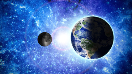 planet earth and moon deep in space Elements of this image furni