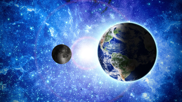 Fototapeta planet earth and moon deep in space Elements of this image furni