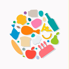 Quality Food icons, Flat style, logo vector illustration set