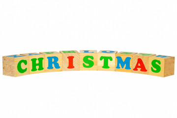 Wood cube with inscription CHRISTMAS 