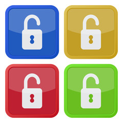 set of four square icons with open padlock