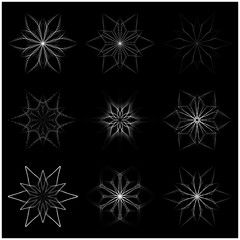 Christmas snowflake, frozen flake silhouette icon, symbol, design. Winter, crystal vector illustration isolated on the black background.