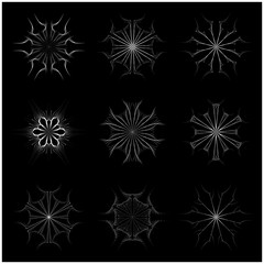 Fototapeta na wymiar Christmas snowflake, frozen flake silhouette icon, symbol, design. Winter, crystal vector illustration isolated on the black background.
