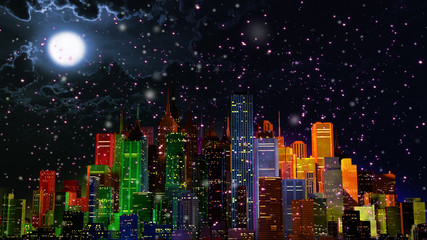 Obraz premium Modern City Lit by Colorful Light Effects at Night