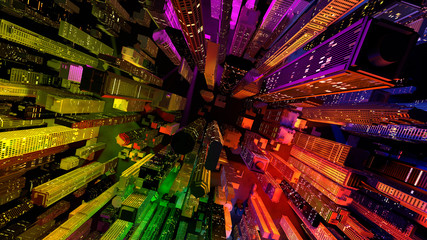 Fototapeta premium Modern City Lit by Colorful Light Effects at Night