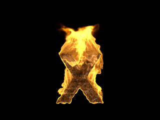 Feuer Buchstabe X auf schwarzem Hintergrund