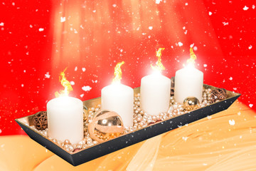 Burning candle in festive christmas 