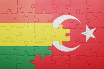 puzzle with the national flag of turkey and bolivia