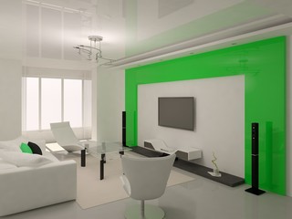 Fototapeta na wymiar Hi-tech modern living room interer.