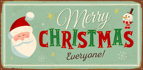 Vintage Metal Sign - Merry Christmas Everyone! - Vector EPS10. Grunge effects can be easily removed for a brand new, clean design.