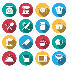 flat shadow kitchen tools icon set.