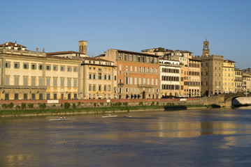 Florence. Old town buildings on the riverbank Arno