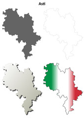 Fototapeta premium Asti blank detailed outline map set
