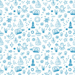 Hand drawn nautical seamless background