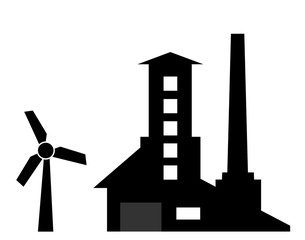 Usine et une éolienne