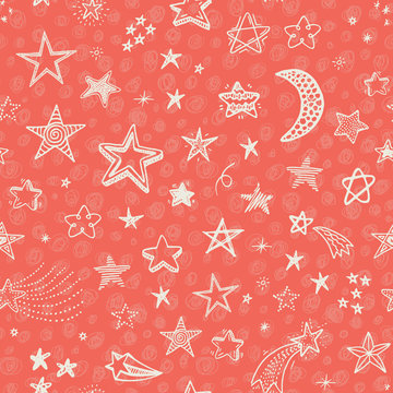 Hand drawn seamless pattern with doodle stars