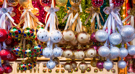 Fototapeta premium christmas market. Christmas decoration . Colorful Christmas de