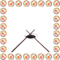 Outer Frame made of rolls of sushi with chopsticks and soy sauce