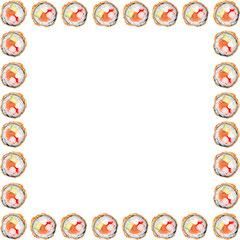 Outer Frame made of rolls of sushi isolated on white background