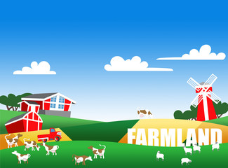 Illustration of farm landscape with text