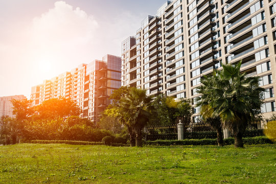 New apartment building in suburban area