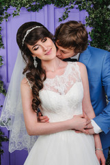 Portrait of beautiful Couple. Wedding dress. Wedding accessories