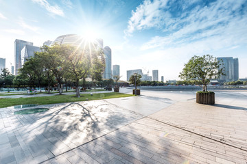 Fototapeta premium skyline and landscape of empty square and moder buildings