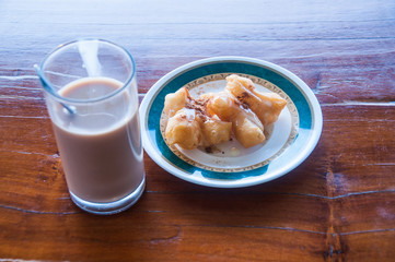 easy breakfast - deep-fried dough stick and hot cocoa