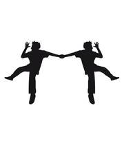 2 dancing men party silhouette cool jump friends bros team party