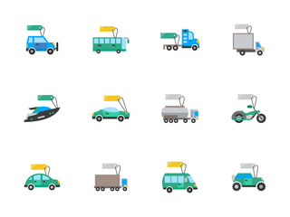 Auto business flat color vector icons set