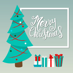 Vector Merry Christmas card with Christmas lettering, handmade calligraphy