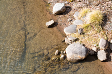 Edge of the Animas River - clear water, rocks and dry plants