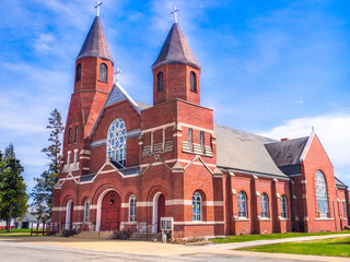 Fototapeta na wymiar Church American catholic building in midwest small town