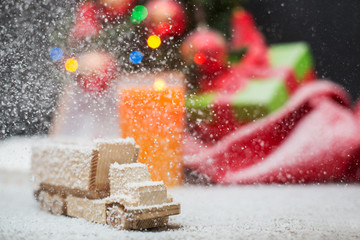 wooden toy. Christmas background.